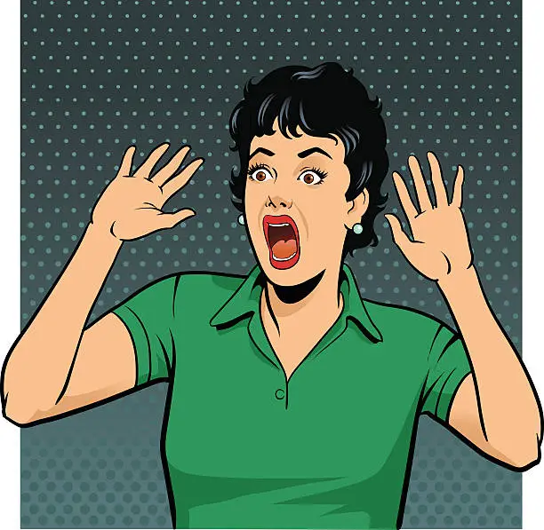 Vector illustration of Petrified Screaming Retro Style Woman