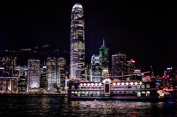 Hong Kong at Night from Victoria Harbor stock photo