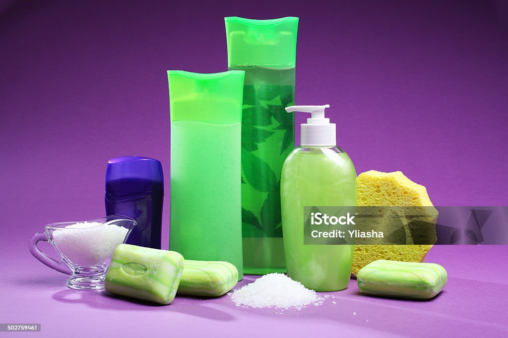 Shower gels and sponge - spa Aromatherapy Stock Photo