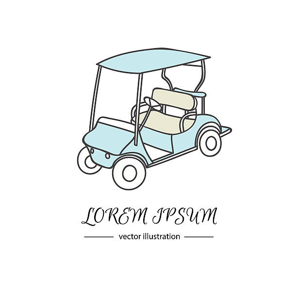 Golf set Hand drawn icon of golf cart, isolated on white background, sport vector illustration, logo design template in modern sketchy style. Modern linear branding element for golf club company Golf car golf cart vector stock illustrations