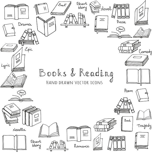 Books set Hand drawn doodle Books and Reading set Vector illustration Sketchy book icons reading books elements Set of books Vector symbols of reading and learning Book club illustration, Education logo element library illustrations stock illustrations