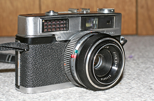 Victoria, Canada - May 18, 2010: A working vintage 1962 Ansco Anscoset rangefinder film camera in excellent condition. 