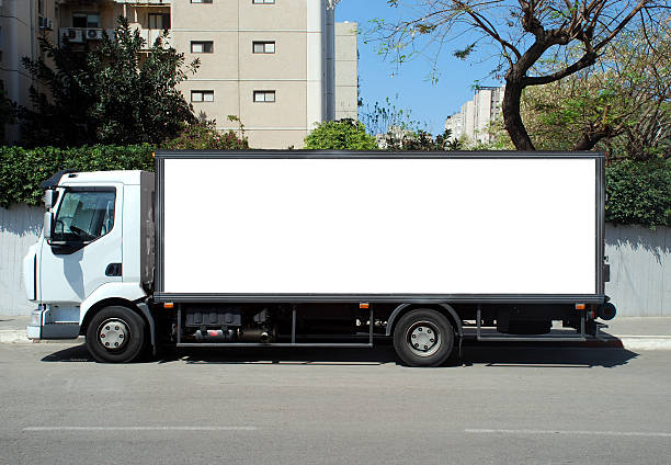istock Blank white Sign board on a white truck 502778560