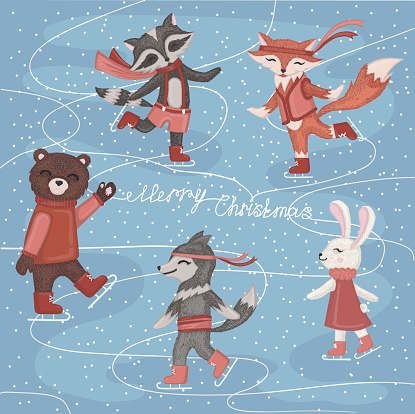 Ice Rink Animals Ice Skating Animals Stock Illustration - Download Image Now - 2015 ...