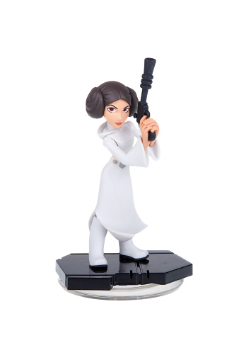 Adelaide, Australia - December 25, 2015: A studio shot of a Princess Leia Disney Infinity 3.0 Figurine from the Star Wars movies. Marvel comics and movies are extremely popular worldwide.