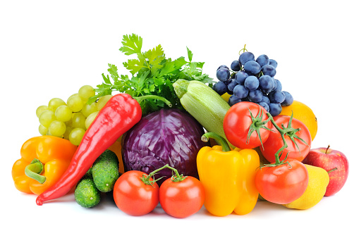 vegetables isolated on white background with reflection