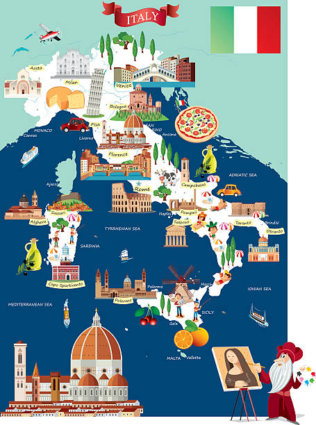 illustrazioni stock, clip art, cartoni animati e icone di tendenza di fumetto mappa di italia - fiorentina bologna