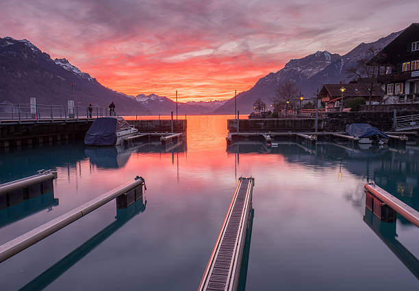 Sunset at Lake Brienz, Switzerland stock photo