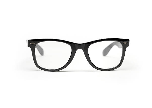 Black Glasses Close up of generic, mass produced black glasses on a white background with shadows. reading glasses stock pictures, royalty-free photos & images