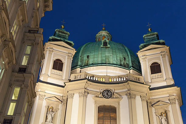 istock St. Peters Church facade with night lightning 502787234
