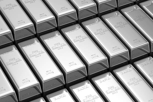 Stack of Silver Bars in the Bank Vault stock photo