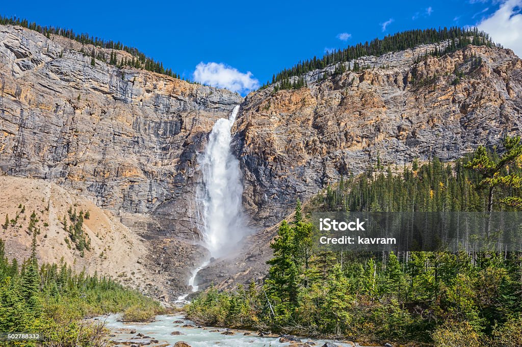 Yoho National Park Yoho National Park. Autumn full-flowing waterfall Takakkaw. Rocky Mountains of Canada 2015 Stock Photo