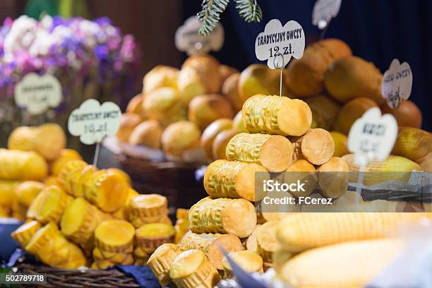 Polish Cheese On A Market Stand Stock Photo - Download Image Now - 2015, Cheese, Choice