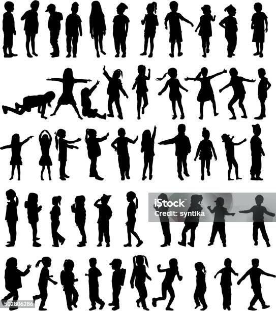 Children Silhouettes Stock Illustration - Download Image Now - In Silhouette, Child, Girls