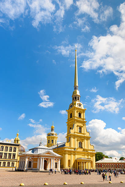 Peter and Paul Cathedral, Saint Petersburg, Russia Saint Petersburg, Russia - June 23, 2015:  Famous Peter and Paul Cathedral inside of the fortress, People visits the fortress in summer time. peter and paul cathedral st petersburg stock pictures, royalty-free photos & images