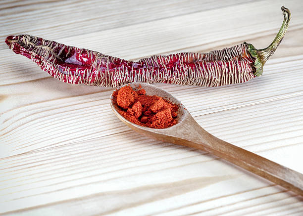 Dried red chilly peppers stock photo