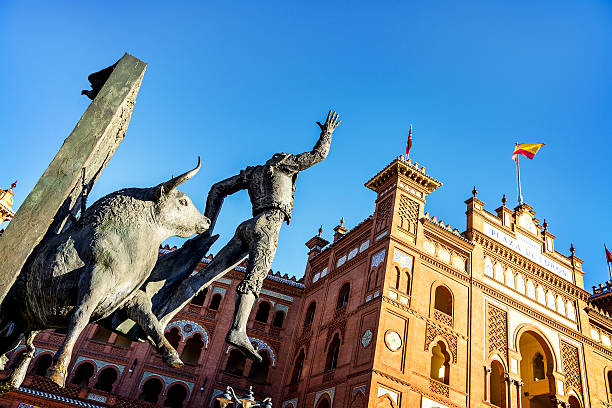 Plaza de Toros de Las Ventas in Madrid Madrid Landmark. Bullfighter sculpture in front of Bullfighting arena Plaza de Toros de Las Ventas in Madrid, a touristic sightseeing of Spain. bullring stock pictures, royalty-free photos & images