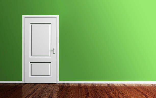 istock Interior of a green room with white door 3d render 502816022