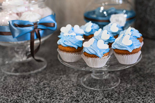 istock Blue cupcakes. Muffins with cream 502816677