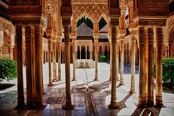 Alhambra Courtyard One of the main courtyards of the Alhambra, the palace of the Sultan in Southern Spain. granada stock pictures, royalty-free photos & images