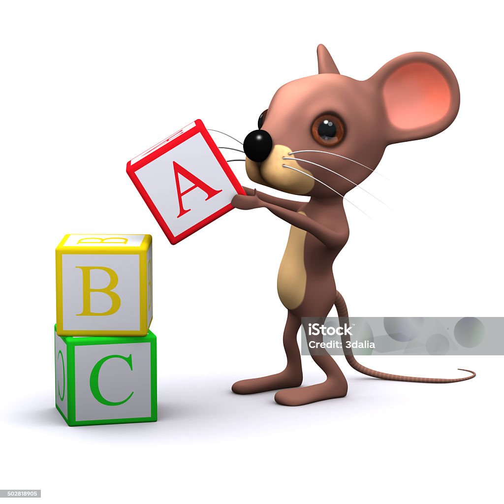 3d Mouse plays with alphabet blocks 3d render of a mouse playing with alphabet blocks Alphabet Stock Photo