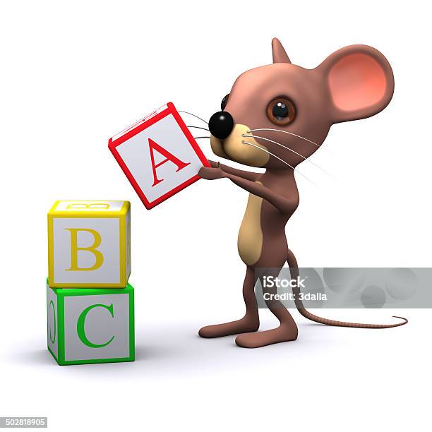 3d Mouse Plays With Alphabet Blocks Stock Photo - Download Image Now - Alphabet, Animal, Animal Hair