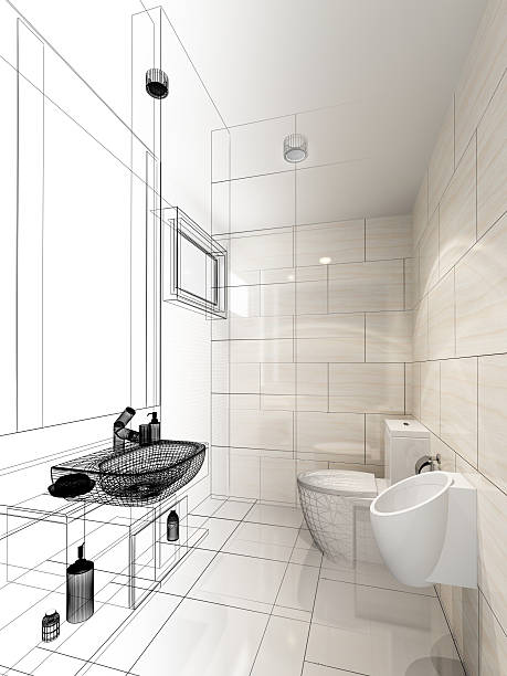 istock abstract sketch design of interior bathroom 502819126
