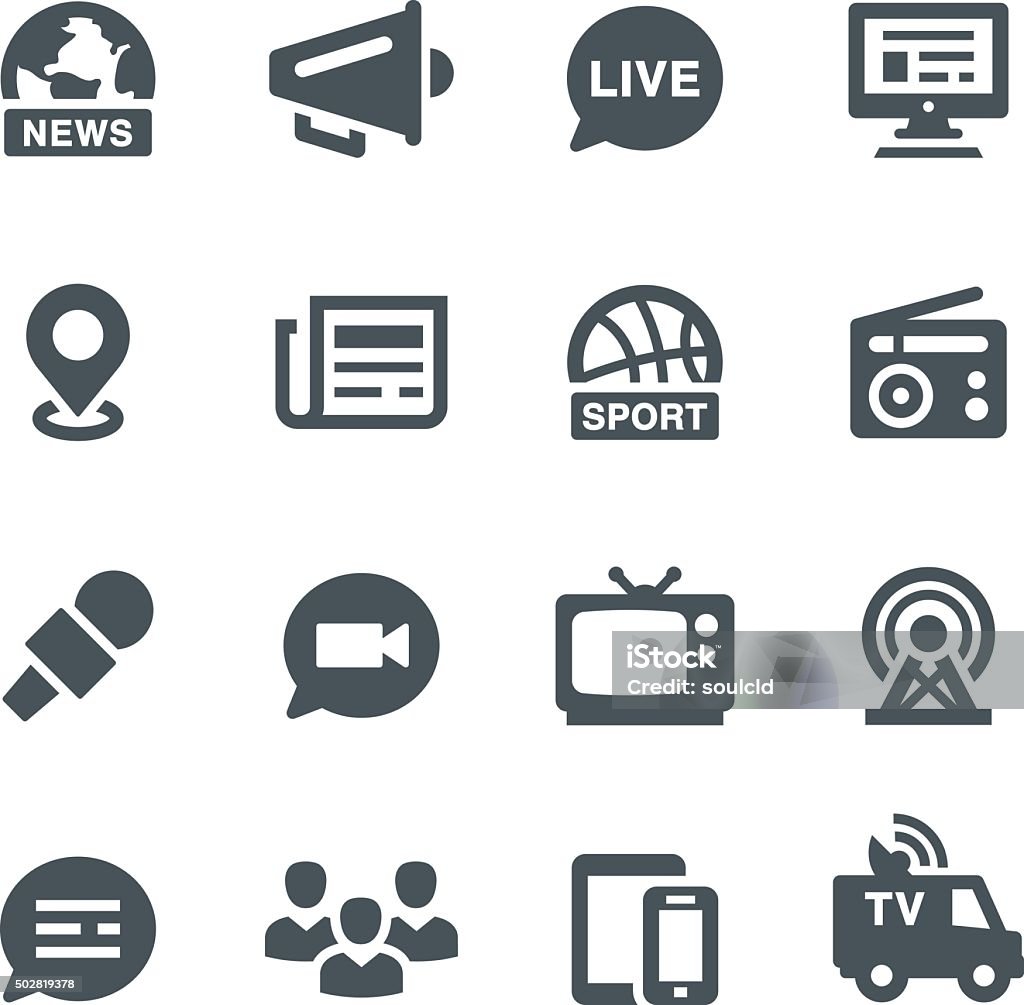 Media Icons Media, news, icon, icon set, television, radio, social media Icon Symbol stock vector