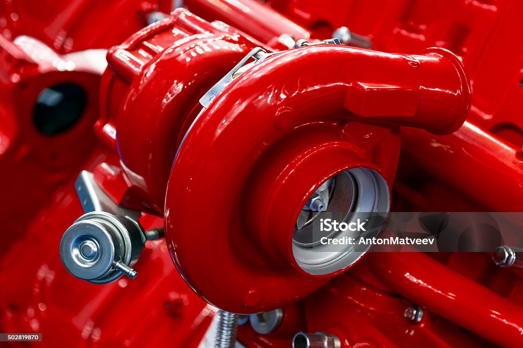 Turbocharger Of Red Engine Stock Photo - Download Image Now