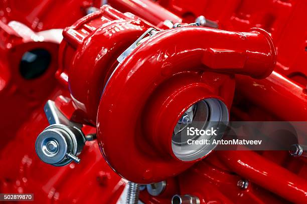 Turbocharger Of Red Engine Stock Photo - Download Image Now