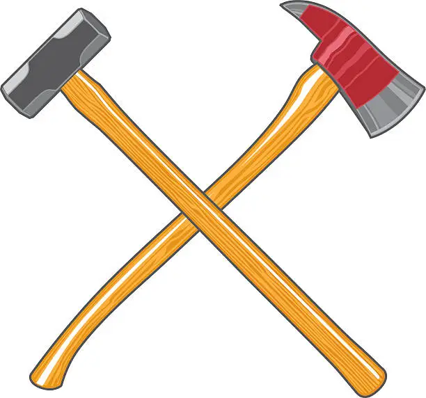 Vector illustration of Firefighter Ax and Sledge Hammer