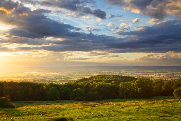 cotswolds puesta de sol - uk beauty in nature worcestershire vale of evesham fotografías e imágenes de stock