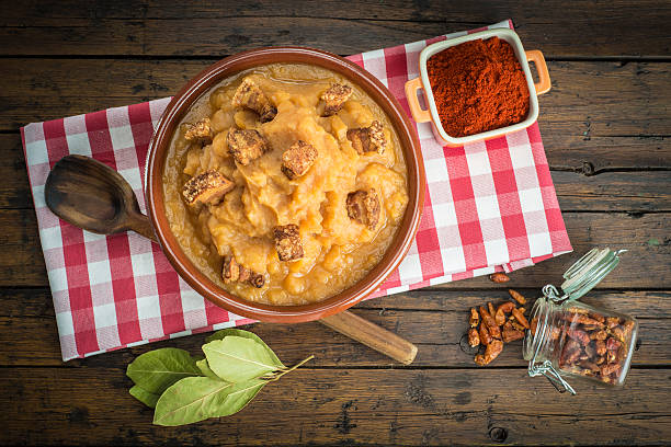 Spanish double-mashed or bobbed potatoes stock photo