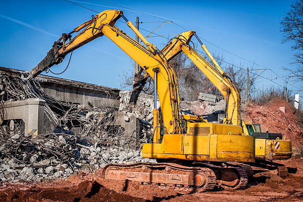 istock Excavators destroy the old viaduct 502821234