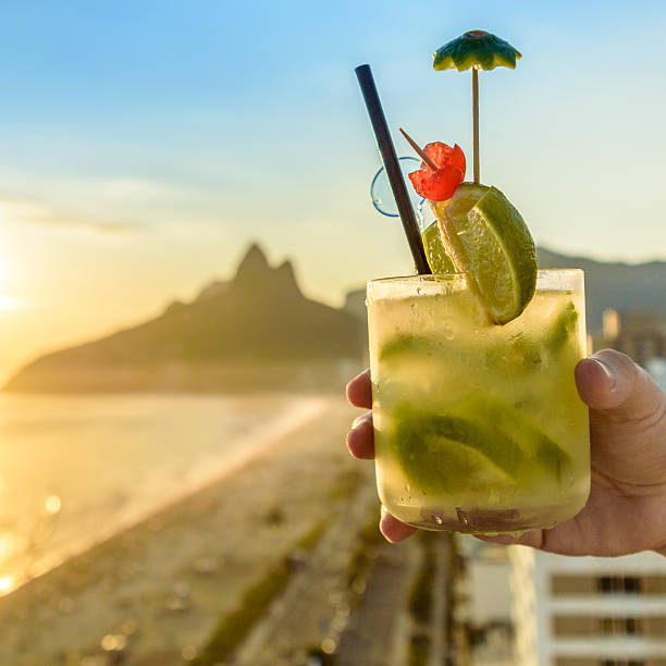 istock Cocktail with Rio de Janeiro, Brazil beach background 502839460
