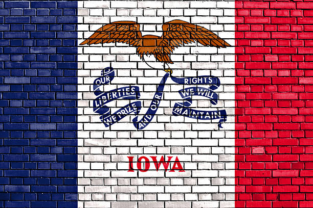 istock flag of Iowa painted on brick wall 502840116