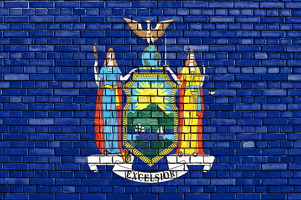 istock flag of New York painted on brick wall 502841106