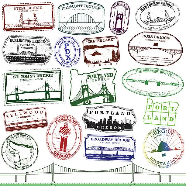 Vector illustration of Portland Landmark Stamps