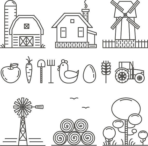 ilustraciones, imágenes clip art, dibujos animados e iconos de stock de conjunto de iconos de la agricultura contorno - white background red green studio shot