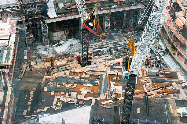 pássaros olho vista de um mega construção site na américa - lower manhattan city mega manhattan - fotografias e filmes do acervo