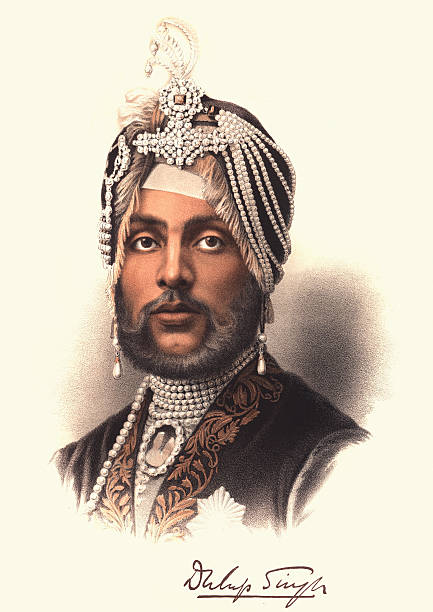 Vintage colour engraving of Maharaja Duleep Singh, the last Maharaja of the Sikh Empire. He was exiled to Britain at age 15 and was befriended and much admired by Queen Victoria.