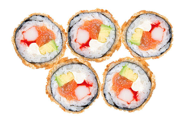 istock Deep-fried Japanese roll with crab meat, salmon, avocado, caviar 502843024