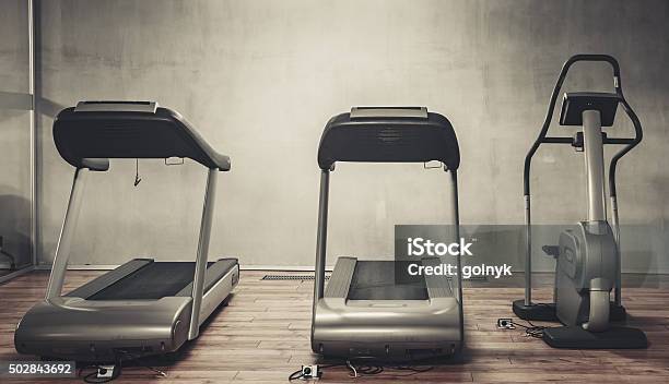 Treadmills Exercise Machines Stock Photo - Download Image Now - Treadmill, No People, 2015