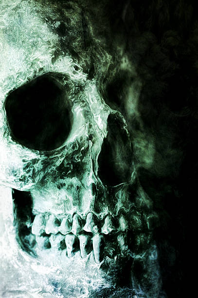 istock Digital art, paint effect, cracked and damaged human skull 502845836