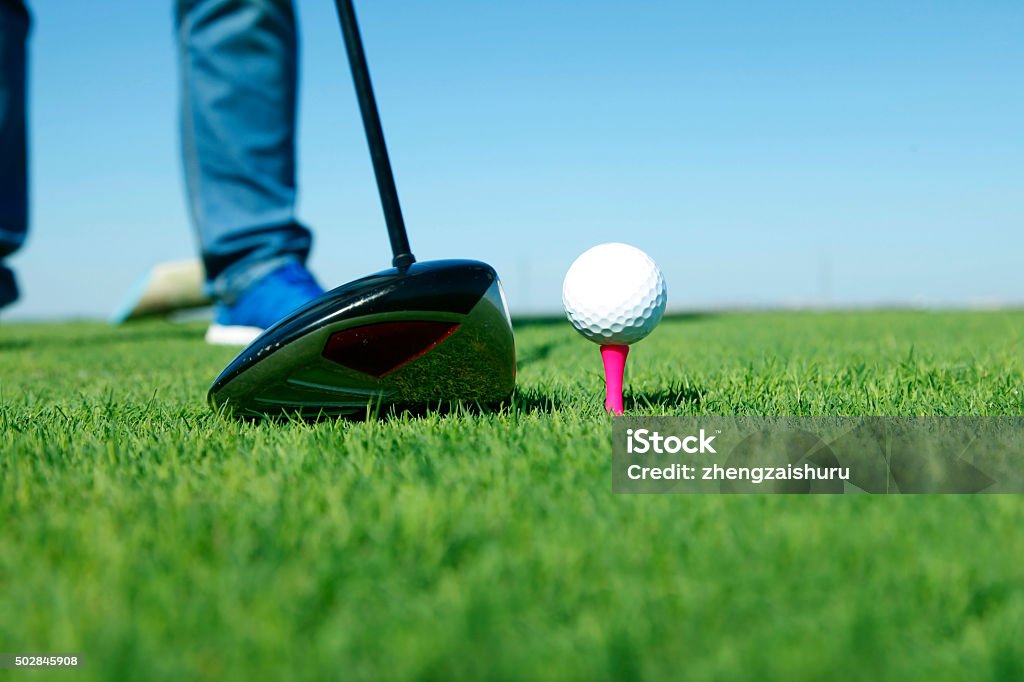 Golf club and ball in grass 2015 Stock Photo