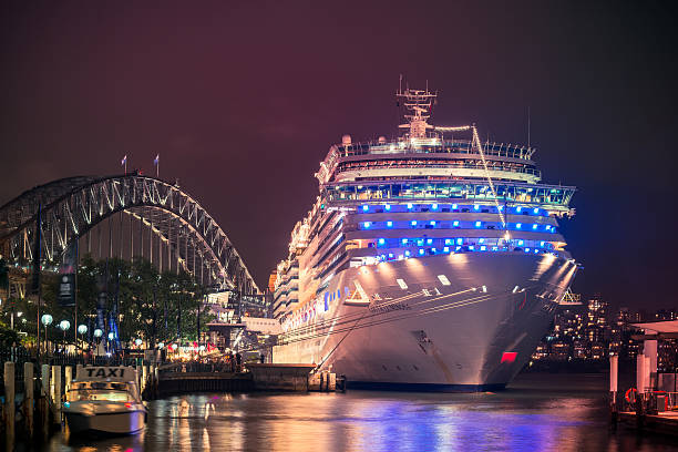 Sydney, Australia - November 7, 2015: Costa Luminosa cruise ship docked at Sydney International Passenger Terminal ready to depart for the next cruise. The ship has a lot of innovative features, such as a 4D cinema, Playstation World, two swimming pools, a wellness centre and 4 restaurants.