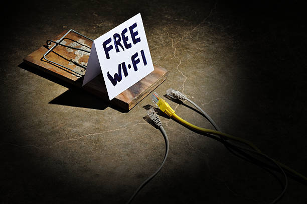 The dangers of free wi-fi. The Mousetrap The dangers of free wi-fi. Cyber crimes and hacking networks val stock pictures, royalty-free photos & images