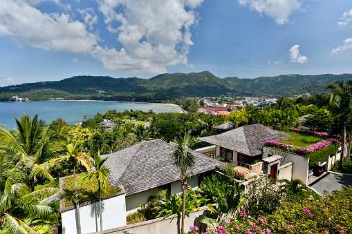 View of luxury villas and Kamala Beach on Phuket Island, Thailand.