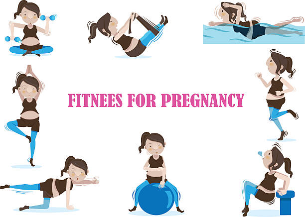беременность и фитнес-центр - human pregnancy prenatal care relaxation exercise ball stock illustrations