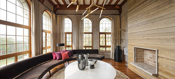 interior moderno de sala de estar - table chair white curve fotografías e imágenes de stock